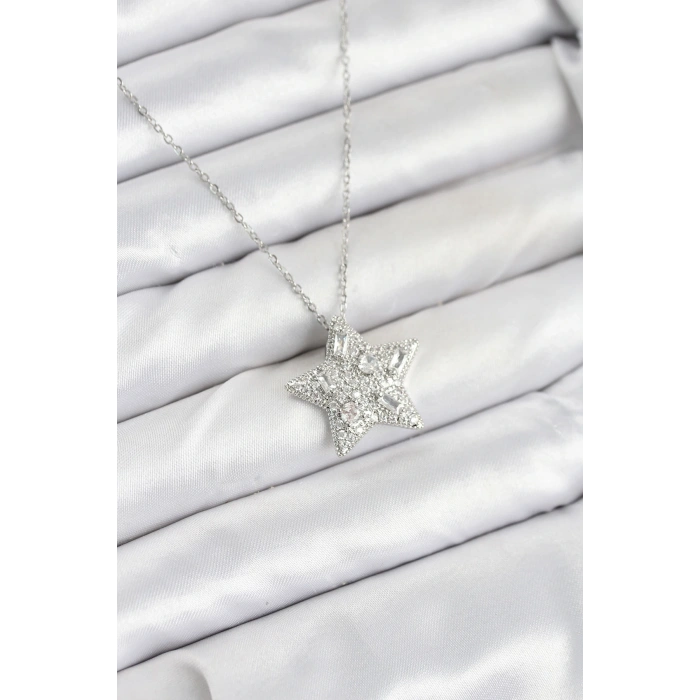 316L Çelik Zincir Gümüş Renk Yıldız Model Kadın Kolye