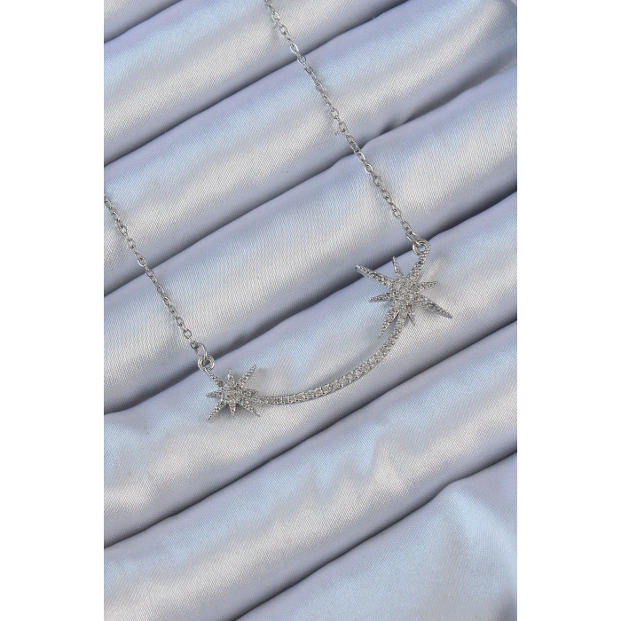 316L Çelik Zincir Gümüş Renk Zirkon Taşlı Kutup Yıldızı Kolye