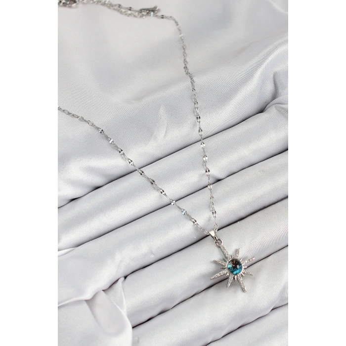 316L Çelik Zirkon Taşlı Kutup Yıldızı Model Gümüş Renk Kadın Kolye