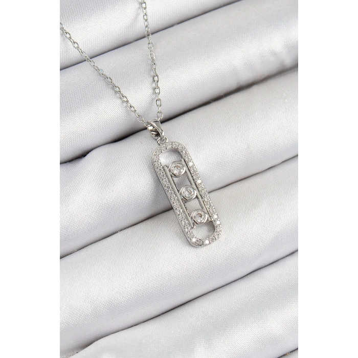 316L Çelik Zirkon Taşlı Messika Model Gümüş Renk Kadın Kolye