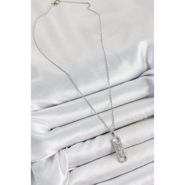 316L Çelik Zirkon Taşlı Messika Model Gümüş Renk Kadın Kolye