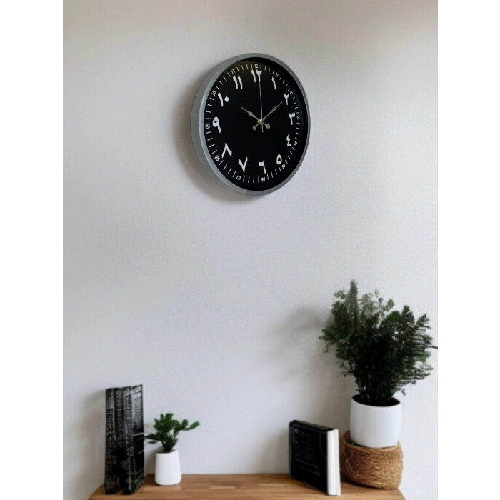 36 Cm Gri Arapça Rakamlı Duvar Saati