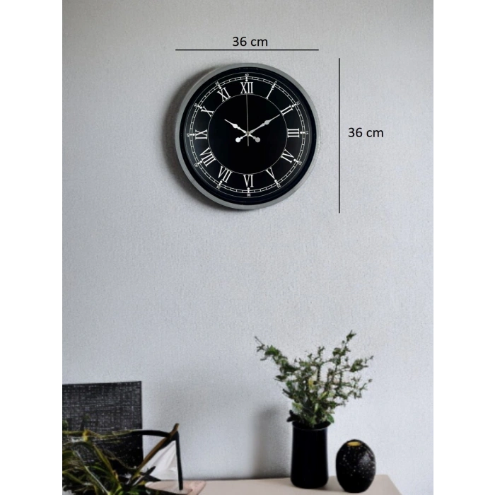 36 Cm Gri Roma Rakamlı Zarif Duvar Saati