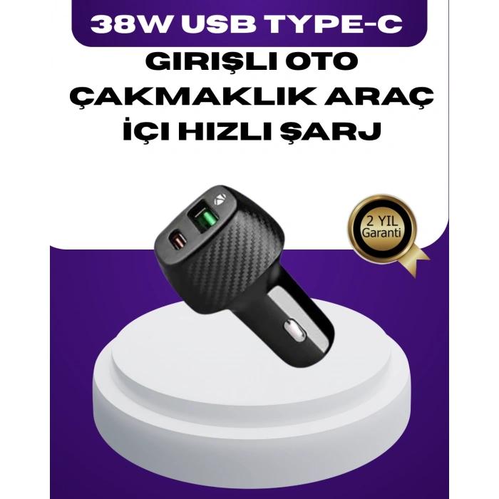 38W Çift Çıkışlı Araç Şarj Cihazı – Type-C ve USB PD Destekli