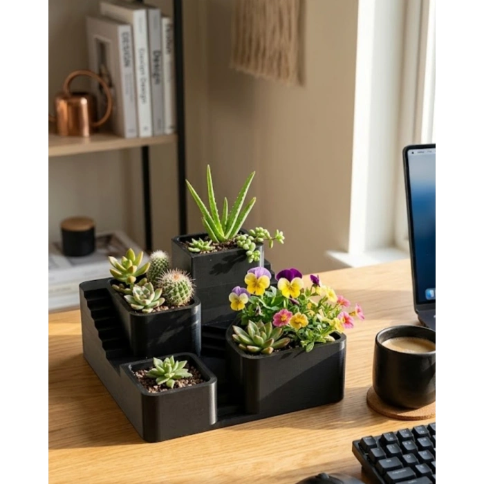 3D Baskı Kaktüs ve Sukulent Saksı Seti Çok Katlı Şık Ev Ofis Dekoru