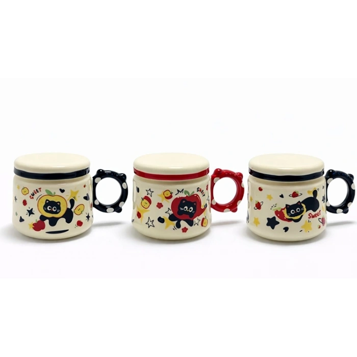 3D Kedi Tasarımlı Kapaklı Seramik Kupa Bardak