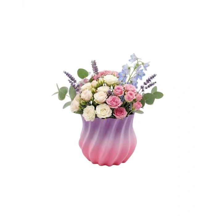 3D Kıvrımlı Pembe Lila Vazo Modern Dekoratif Şık Ev Aksesuarı