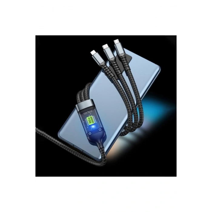 3in1 100w Hızlı Şarj Ve Data Kablosu, 1.2m Halat Örgü Kırılmaz Uç, Usb-c Lightning Micro Uyumlu, Dayanıklı Çoklu Cihaz Şarj Kablosu