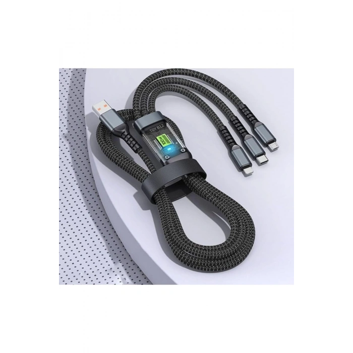 3in1 100w Hızlı Şarj Ve Data Kablosu, 1.2m Halat Örgü Kırılmaz Uç, Usb-c Lightning Micro Uyumlu, Dayanıklı Çoklu Cihaz Şarj Kablosu