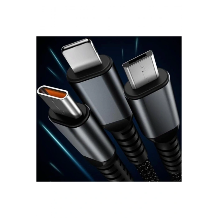 3in1 100w Hızlı Şarj Ve Data Kablosu, 1.2m Halat Örgü Kırılmaz Uç, Usb-c Lightning Micro Uyumlu, Dayanıklı Çoklu Cihaz Şarj Kablosu