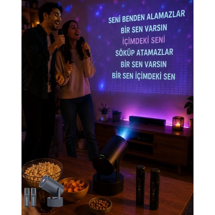 3ü 1 Arada Karaoke ve Projeksiyon Sistemi Çift Mikrofon Destekli