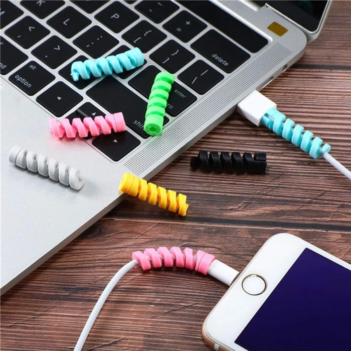 4'lü Apple, Android Şarj Kablosu Koruyucu Silikon Spiral Yay Aparat (5047)