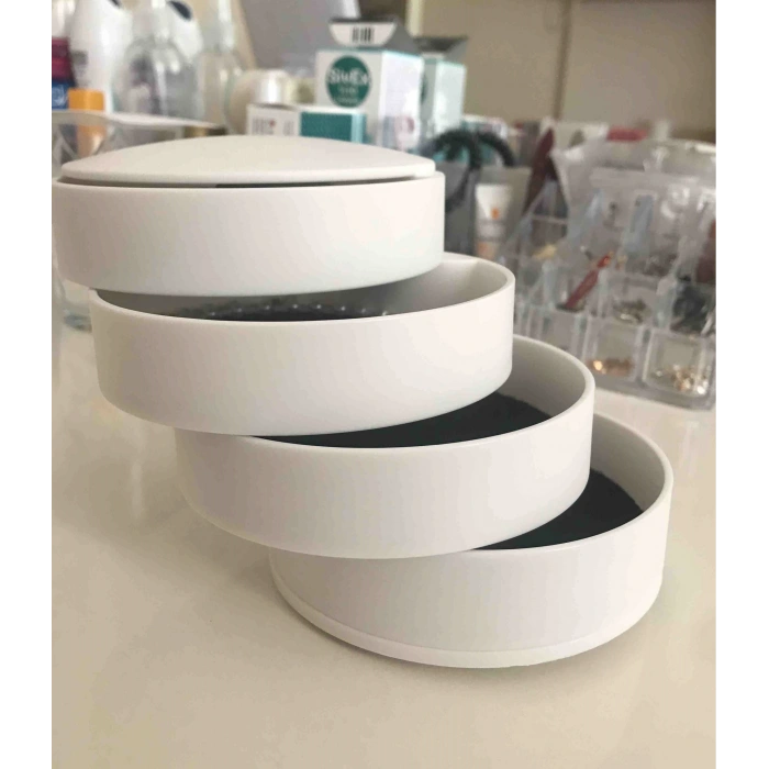 4 Katlı Dönebilen Silindir Takı Ve Makyaj Organizer Kutusu