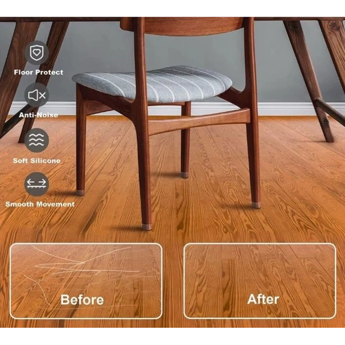 4lü Keçeli Şeffaf Silikon Sandalye Ayak Koruyucu Seti