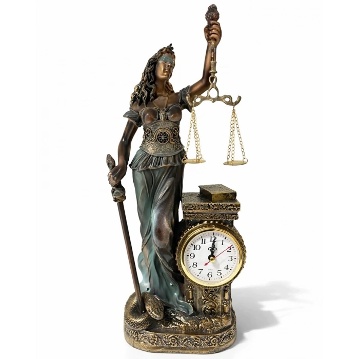 44x17 cm Polyester Saatli Adalet Figürü