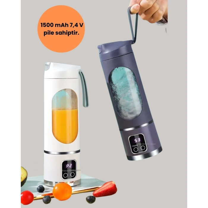 450 ml Taşınabilir Blender – Tip-C Şarjlı 12 Bıçaklı Meyve Sıkacağı