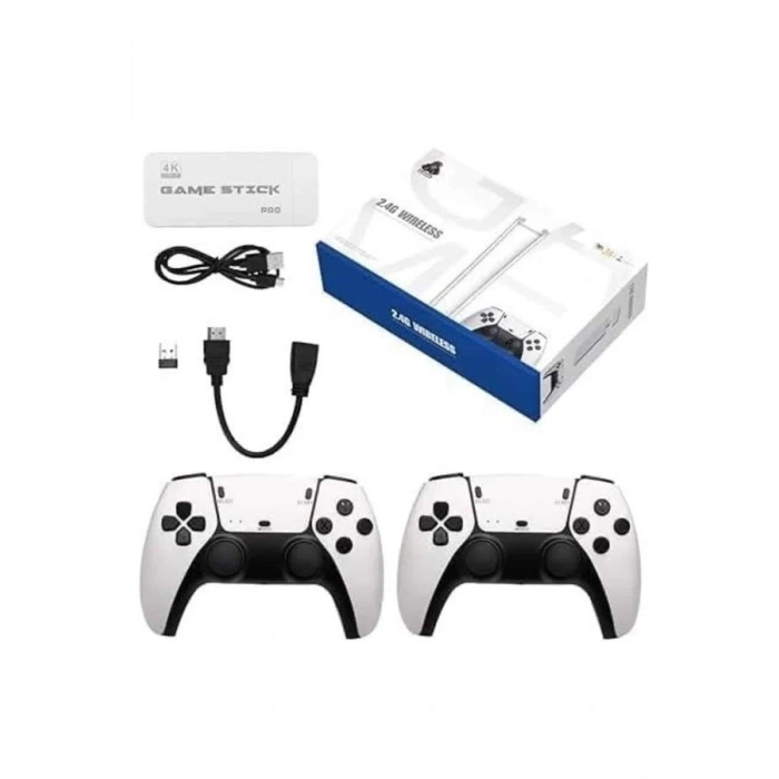 4K HD Görüntü Kaliteli Retro Game Stick 20000 Oyunlu Çift Kollu Beyaz Game Stick