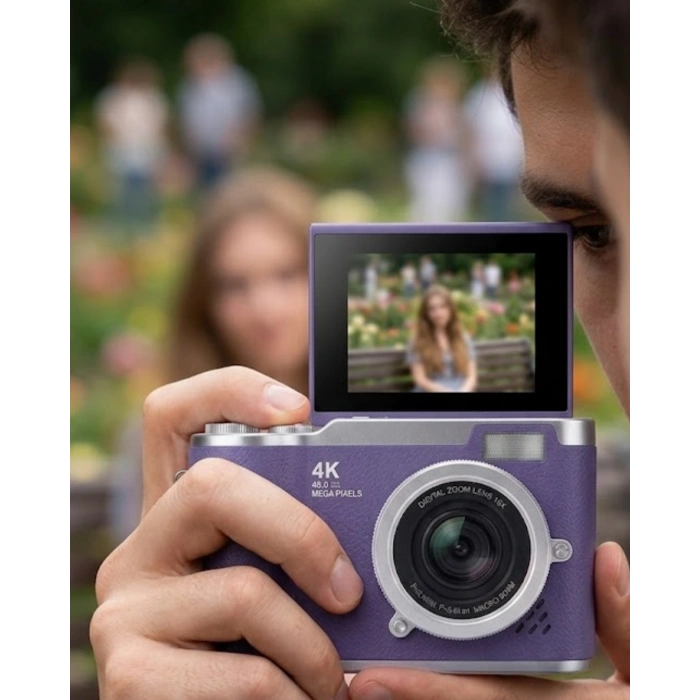 4K Kompakt Kamera 48 MP Autofocus Flash Özellikli Vlog Kamera