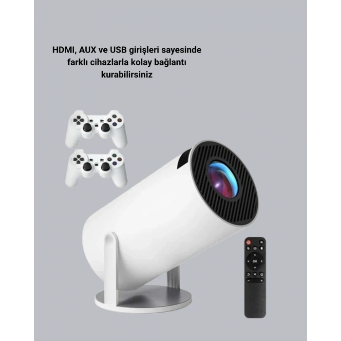 4K Wi-Fi 6 Projeksiyon Cihazı – 10.000+ Oyun Desteği, Kablosuz Bağlantı ve Çoklu Giriş Portları