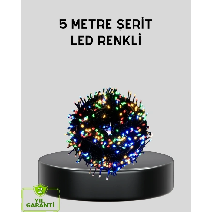5 Metre 50’li LED Işık – Siyah Kablolu, Çok Fonksiyonlu, İç ve Dış Mekan Kullanımı