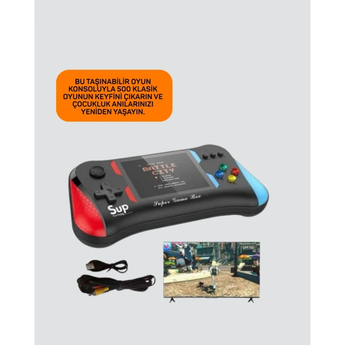 500 Oyunlu 3,5” Elde Taşınabilir Mini Oyun Konsolu – Şarjlı, TV Bağlantılı
