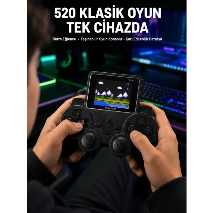 520 Oyunlu Taşınabilir El Oyun Konsolu TV Bağlantılı Şarjlı Gamepad