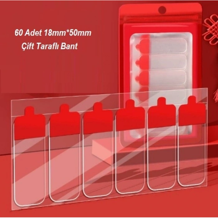 60 Parça Kolay Açılır Güçlü Çift Taraflı Bant 18mm*50mm Bx40