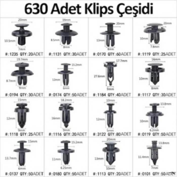 630 Adet Trim Klips Seti – Oto Panel, Kapı Döşeme, Tampon ve Pervaz İçin Evrensel Raptiye Bağlantı Elemanları (5047)