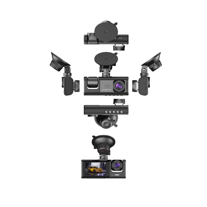 64GB Araç İçi Kamera 3 Kameralı (Yol + Araç İçi+ Arka) FHD Video Kayıt Mikrofonlu Türkçe CC-33