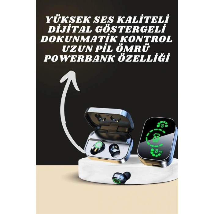 7 Kordonlu Akıllı Saat Ve Aynalı Bluetooth Kulaklık Powerbank Dijital Göstergeli