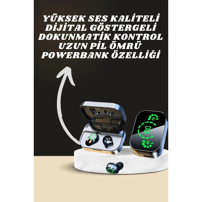 7 Kordonlu Akıllı Saat Ve Aynalı Bluetooth Kulaklık Powerbank Dijital Göstergeli