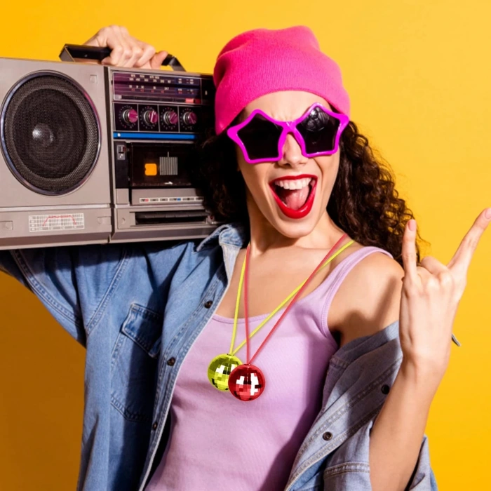 70&apos;ler 80&apos;ler ve 90&apos;lar Temalı Disko Topu Kolye Seti 6 Adet (5047)