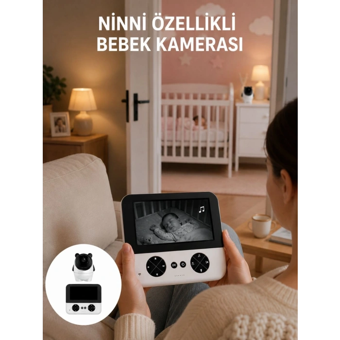 720P Bebek Kamerası Uzaktan Kontrollü Gece Görüşlü Monitör