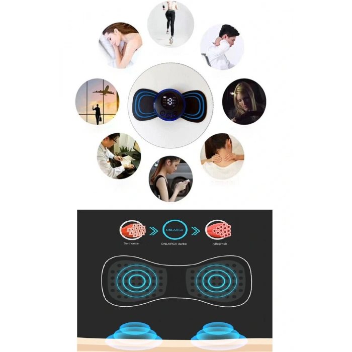 8 Modlu Mini Şarjlı Kelebek LCD Ekran Ems Boyun Omuz Kol Sırt Elektrikli Masaj Bantı Kas Stimülatörü