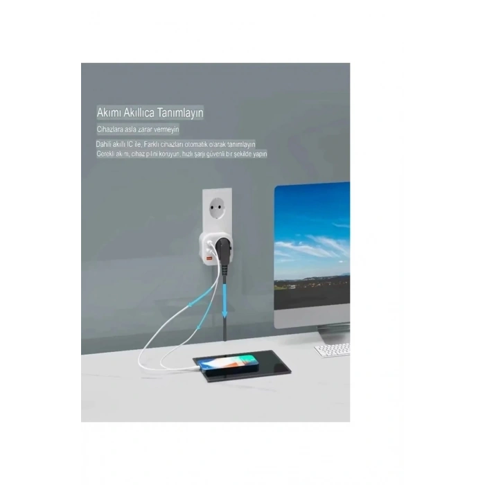 Ac-115 2500w 3.4a 2usb 1type-c 1soket Akım Korumalı Şarj Adaptörü Priz Çoğaltıcı