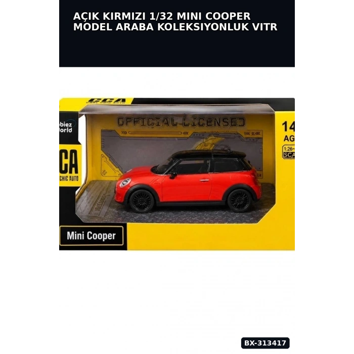 Açık Kırmızı 1/32 Mini Cooper Model Araba Koleksiyonluk Vitrin Oyuncak - Tekli BX-313417