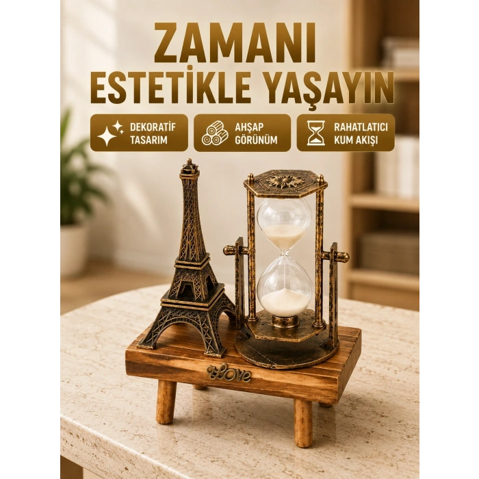 Ahşap Gövdeli Dekoratif Kum Saati – Masa Üstü El Sanatı Aksesuarı