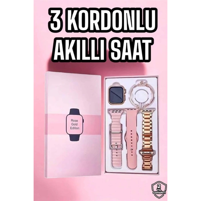 Akıllı Saat Amoled Ekran 3 Kordonlu Aksesuar Hediyeli Sesli Görüşme