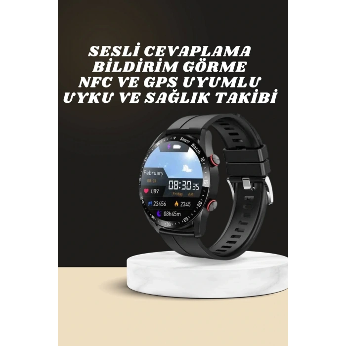 Akıllı Saat Amoled Ekran Metal Ve Deri Kordonlu Uyku ve Sağlık Takibi Titreşimli