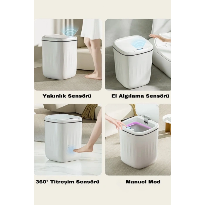 Akıllı Sensörlü Antibakteriyel Çöp Kovası 20 lt Piller Kutuya Dahil