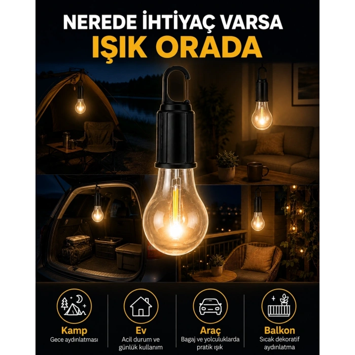 Akıllı Sensörlü USB Şarjlı Kamp Lambası