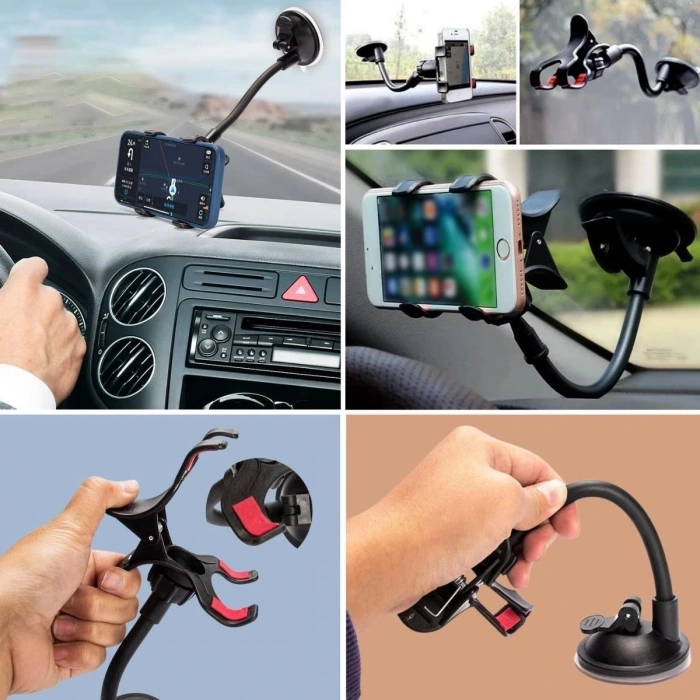 Akrobat Cama Sabitlenen Güçlü Vakumlu 360 Derece Dönen Tüm Modellere Uyan Oto Telefon Tutucu (5047)