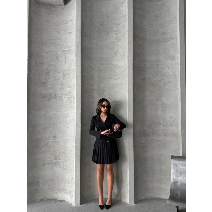 Altı piliseli uzun kollu ceket elbise siyah s255016