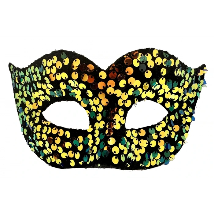 Altın Renk Arkadan Lastikli Pul Payet İşlemeli Balo After Parti Maskesi (5047)