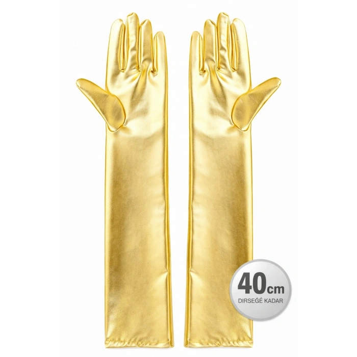 Altın Renk Dirsek Altı Lüks Saten Eldiven 40 Cm Bx40