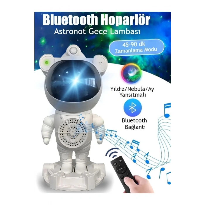 Alüminyum Taşınabilir hoparlör Astronot Bluetooth Hoparlör - Projeksiyon, Gece Lambası, RGB LED, SD