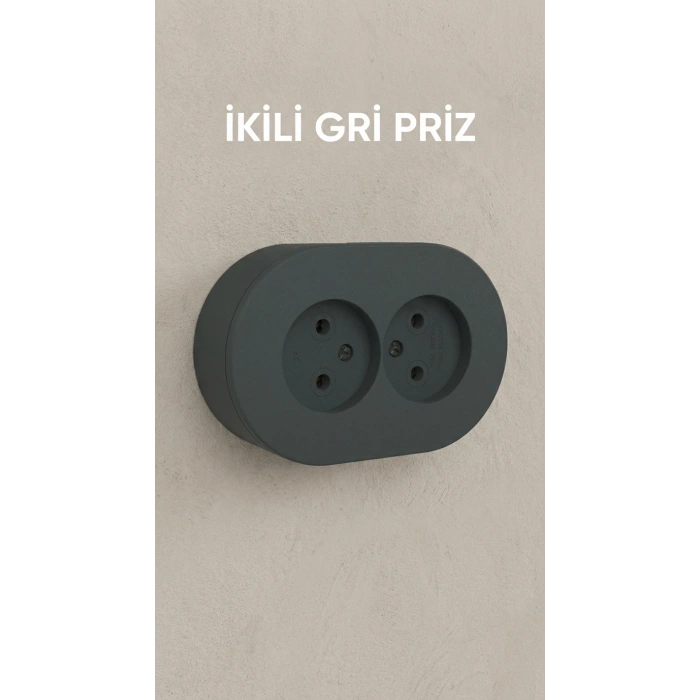 Antrasit Renkli Sıva Üstü İkili Topraklı Elektrik Prizi
