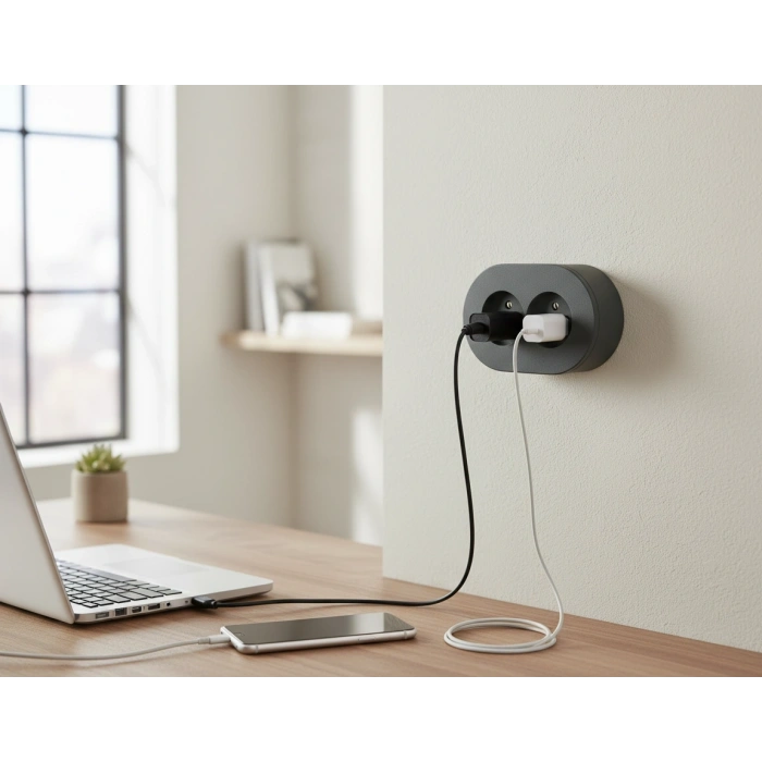 Antrasit Renkli Sıva Üstü İkili Topraklı Priz, Çiftli Elektrik Bağlantısı