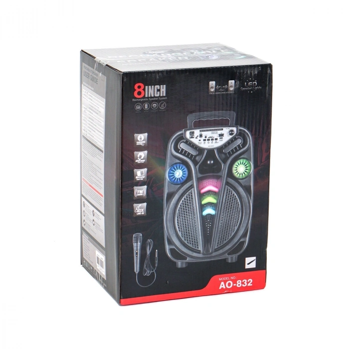 AO-835-832 KARAOKE MİKROFONLU WİRELESS HOPARLÖR - SPEAKER IŞIKLI USB ŞARJLI DC 5V - TF - AUX 8 INC INCH PL-4681 (5047)