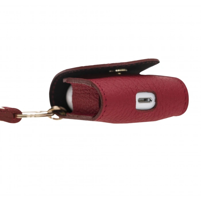 Apple AirPods 2.nesil Uyumlu Deri Kılıf Mai Snap ERC2 Kırmızı